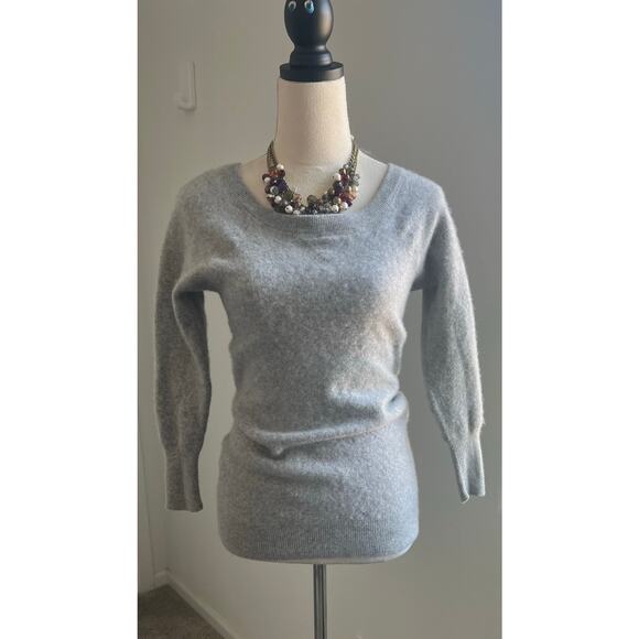 Aqua Cashmere Gray Fitted Cashmere Crewneck Long Sleeve Sweater Sz M - Picture 1 of 7
